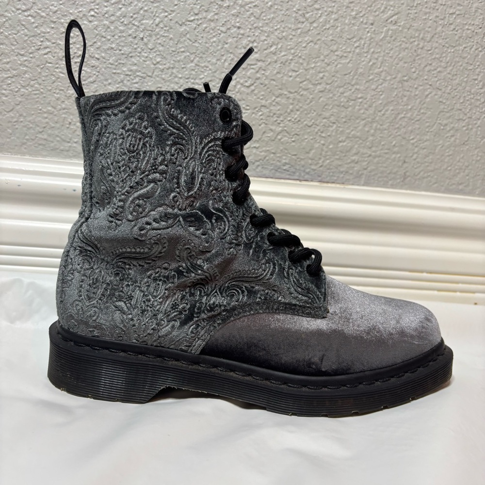 Dr Martens Brocade Velvet Lace Up Combat Boots Grey Silver Paisley Women's 8 - Picture 3 of 10